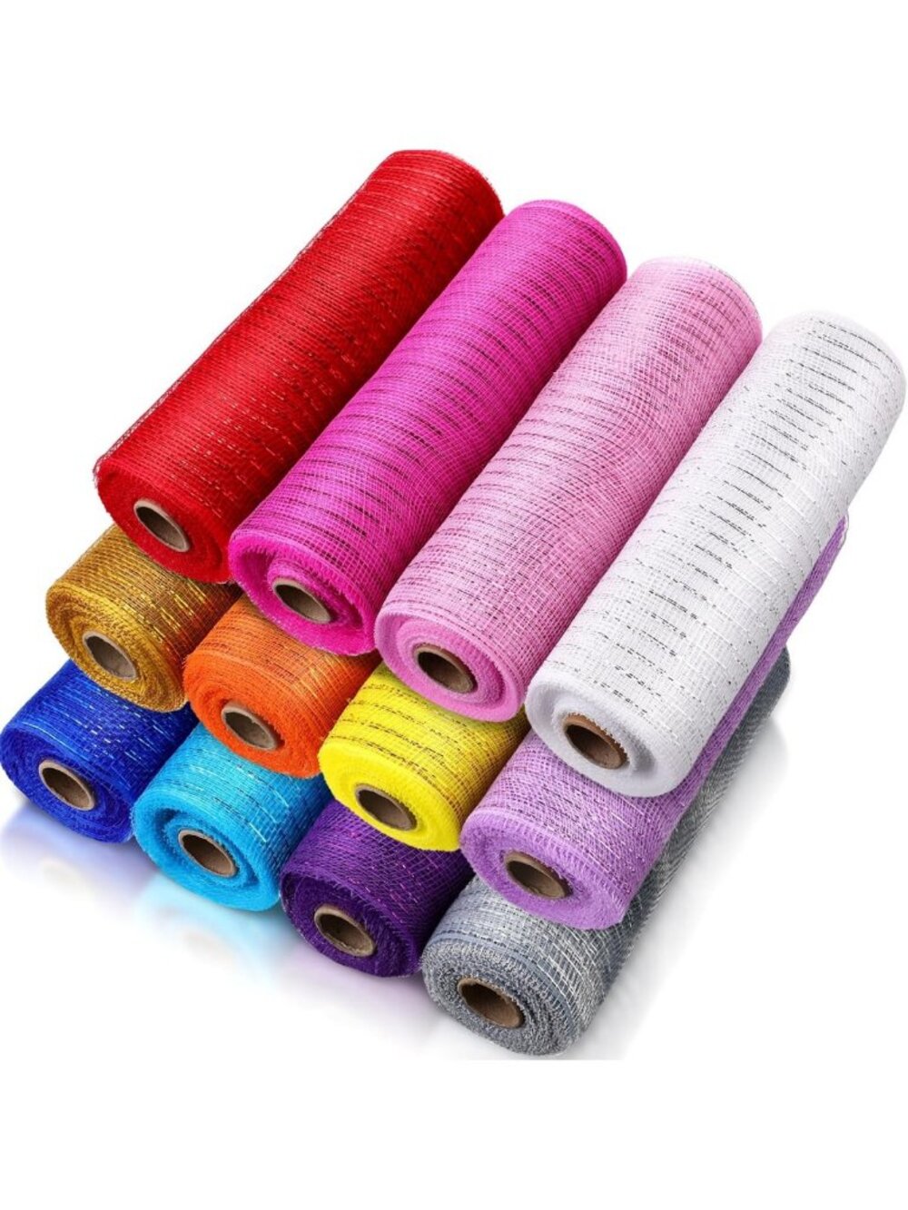 12 Rolls Deco Mesh Ribbon 10" for Wreath Making - 120 Yards Metallic Craft